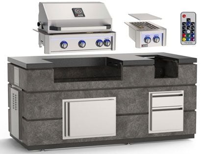 AOG 6 1/2-Foot Complete Island Package with L-Series 30-Inch 3-Burner Built-In Gas Grill & Double Side Burner - Dark Basalt