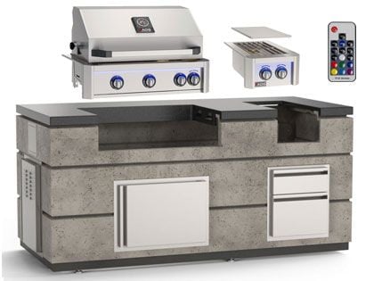 AOG 6 1/2-Foot Complete Island Package with L-Series 30-Inch 3-Burner Built-In Gas Grill & Double Side Burner - Light Basalt