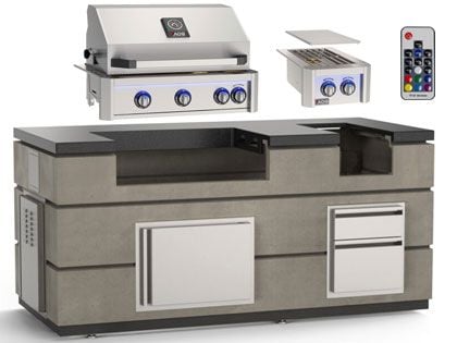 AOG 6 1/2-Foot Complete Island Package with L-Series 30-Inch 3-Burner Built-In Gas Grill & Double Side Burner - Smoke