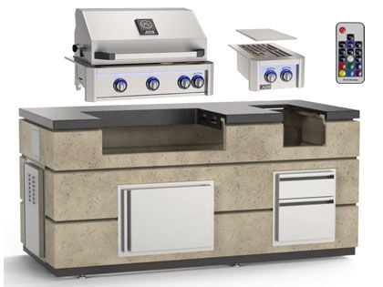 AOG 6 1/2-Foot Complete Island Package with L-Series 30-Inch 3-Burner Built-In Gas Grill & Double Side Burner - Travertine