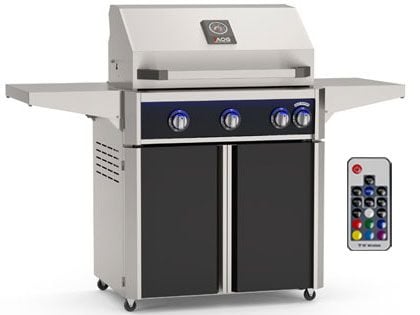 AOG L-Series 30-Inch 3-Burner Gas Grill With Rear IR Burner, Rotisserie Kit, Internal Lights & LED Multi-Color Lights - Black