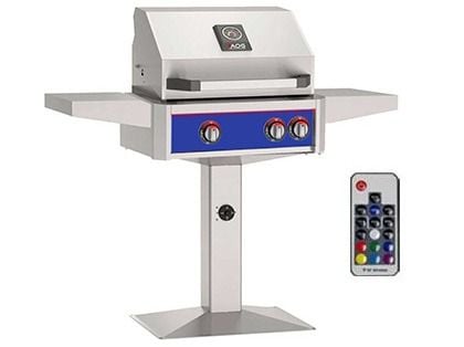 AOG L-Series 24-Inch 2-Burner Gas Grill With Rear IR Burner, Rotisserie Kit, Internal Lights & LED Multi-Color Lights on Patio Post Base - Many Colors