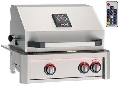 AOG L-Series 24-Inch 2-Burner Built-In Gas Grill With Rear IR Burner, Rotisserie Kit, Internal Lights & LED Multi-Color Lights