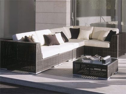 Hospitality Rattan Atlantis 6-Piece Outdoor Wicker Modular Sectional Set with Cushions