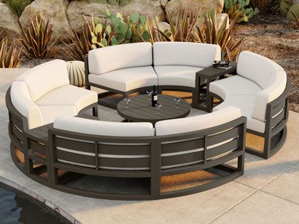 Harmonia Living Avion 11-Piece Outdoor Slate Grey Aluminum Outdoor Curved Sectional Set