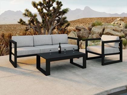 Harmonia Living Avion 3-Piece Black Aluminum Outdoor Sofa Set