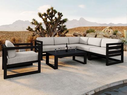 Harmonia Living Avion 7-Piece Outdoor Black Aluminum Outdoor Sectional Set