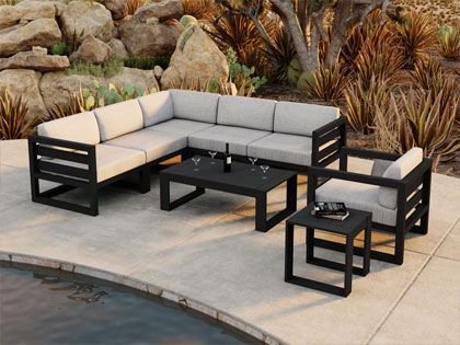 Harmonia Living Avion 8-Piece Outdoor Black Aluminum Outdoor Sectional Set
