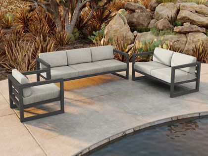 Harmonia Living Avion 3-Piece Slate Grey Aluminum Outdoor Sofa Set