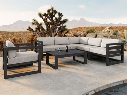 Harmonia Living Avion 7-Piece Outdoor Slate Grey Aluminum Outdoor Sectional Set
