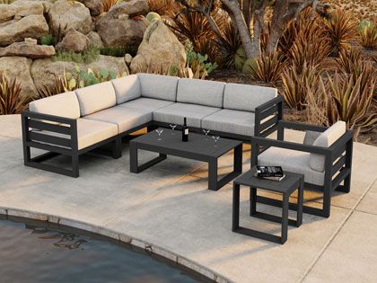 Harmonia Living Avion 8-Piece Outdoor Slate Grey Aluminum Outdoor Sectional Set