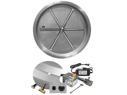 Firegear Fire Pit Burner Kit with Round Drop-In Pan & Stainless Steel Burning Spur - AWS Electronic Ignition