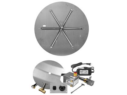 Firegear Fire Pit Burner Kit with Round Flat Pan & Stainless Steel Burning Spur - AWS Electronic Ignition