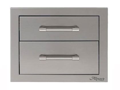 Alfresco 17-Inch Stainless Steel Soft-Close Double Drawer for Outdoor Kitchen in Stainless