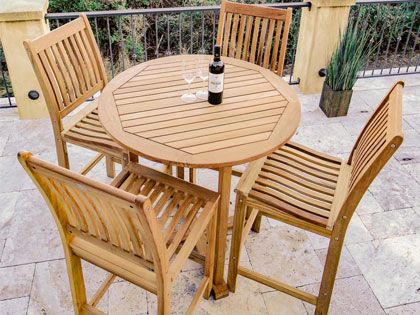 Compass Teak 5-Piece Patio Bar Set with 39-Inch Round Table