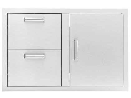 Black Diamond 32-inch Stainless Steel Reversible Access Door & Double Drawer Combo - Contemporary Handle