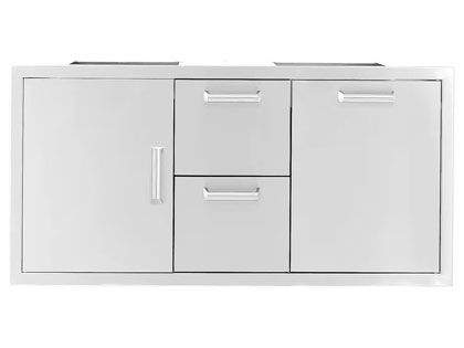Black Diamond 42-inch Stainless Steel Door, Double Drawer & Roll-Out Trash Bin Combo - Contemporary Handle