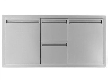 Black Diamond 42-inch Stainless Steel Flush Handles Door, Double Drawer & Roll-Out Trash Bin Combo