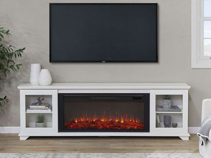 Benjamin 81-Inch Electric Fireplace TV Stand in White