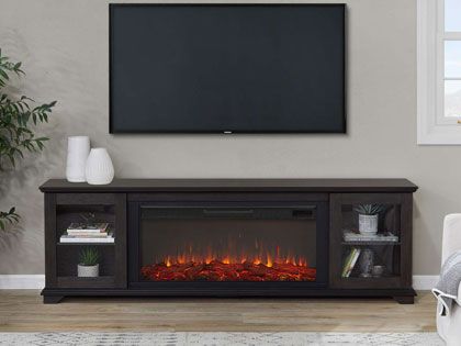 Benjamin 81-Inch Electric Fireplace TV Stand in Weathered Wood