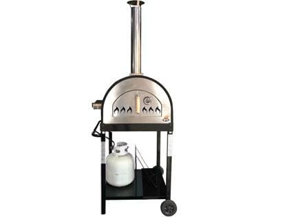 WPPO Dual Fueled 25-Inch Wood & Gas Fired Pizza Oven with Cart and Gas Attachment - Black