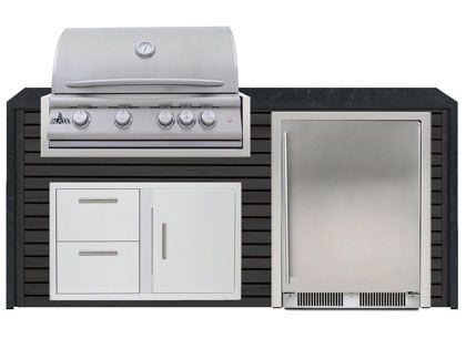 Blaze 6-Foot Grill Island with 32-Inch 4-Burner Gas Grill, Refrigerator and Granite Countertop with Waterfall Granite Sides