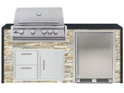 Blaze 6-Foot Grill Island with 32-Inch 4-Burner Gas Grill, Refrigerator and Granite Countertop with Waterfall Granite Sides