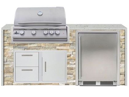 Blaze 6-Foot Grill Island with 32-Inch 4-Burner Gas Grill, Refrigerator and Granite Countertop with Waterfall Granite Sides