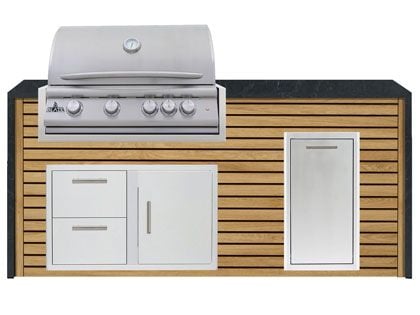 Blaze 6-Foot Grill Island with 32-Inch 4-Burner Gas Grill, Granite Countertop with Waterfall Granite Sides