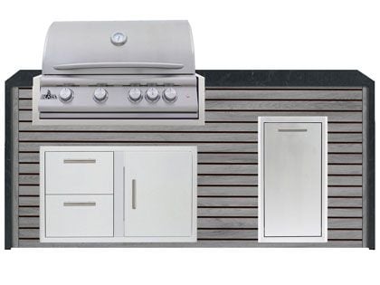 Blaze 6-Foot Grill Island with 32-Inch 4-Burner Gas Grill, Granite Countertop with Waterfall Granite Sides