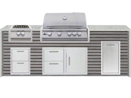Blaze 8-Foot Grill Island with 32-Inch 4-Burner Gas Grill, Power Burner, Granite Countertop with Waterfall Granite Sides