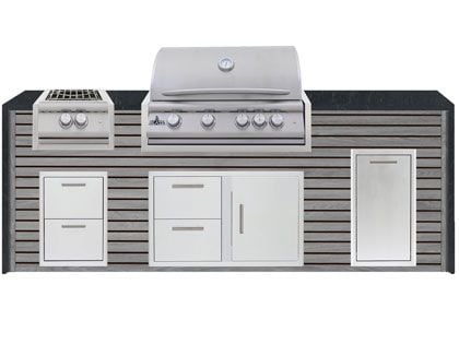 Blaze 8-Foot Grill Island with 32-Inch 4-Burner Gas Grill, Power Burner, Granite Countertop with Waterfall Granite Sides