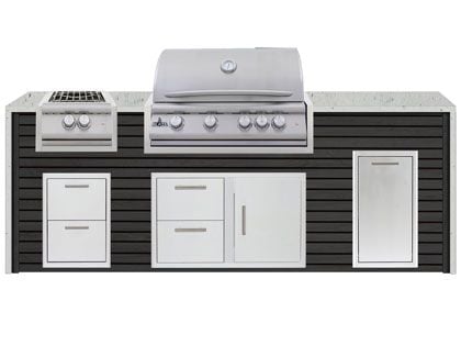 Blaze 8-Foot Grill Island with 32-Inch 4-Burner Gas Grill, Power Burner, Granite Countertop with Waterfall Granite Sides