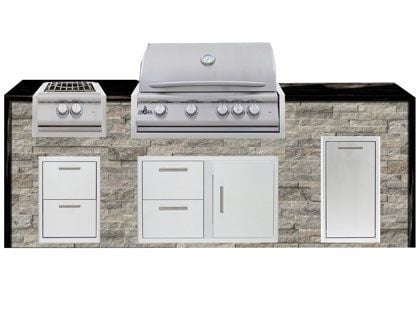 Blaze 8-Foot Grill Island with 32-Inch 4-Burner Gas Grill, Power Burner, Granite Countertop with Waterfall Granite Sides