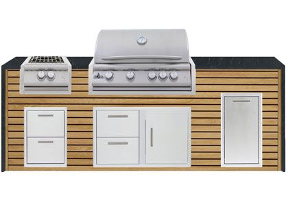 Blaze 8-Foot Grill Island with 32-Inch 4-Burner Gas Grill, Power Burner, Granite Countertop with Waterfall Granite Sides