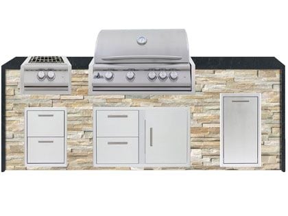 Blaze 8-Foot Grill Island with 32-Inch 4-Burner Gas Grill, Power Burner, Granite Countertop with Waterfall Granite Sides