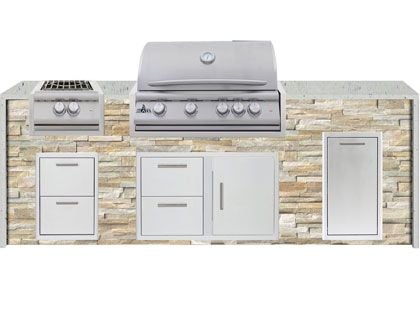 Blaze 8-Foot Grill Island with 32-Inch 4-Burner Gas Grill, Power Burner, Granite Countertop with Waterfall Granite Sides