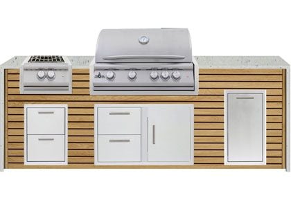Blaze 8-Foot Grill Island with 32-Inch 4-Burner Gas Grill, Power Burner, Granite Countertop with Waterfall Granite Sides