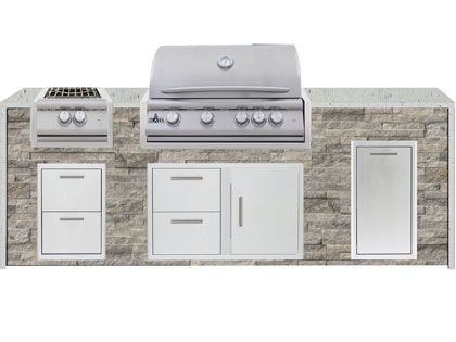 Blaze 8-Foot Grill Island with 32-Inch 4-Burner Gas Grill, Power Burner, Granite Countertop with Waterfall Granite Sides