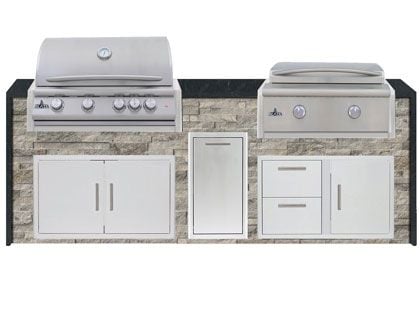 Blaze 8-Foot Grill Island with 32-Inch 4-Burner Gas Grill, 30-inch 2-Burner Gas Griddle, Granite Countertop with Waterfall Granite Sides