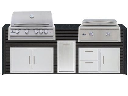 Blaze 8-Foot Grill Island with 32-Inch 4-Burner Gas Grill, 30-inch 2-Burner Gas Griddle, Granite Countertop with Waterfall Granite Sides
