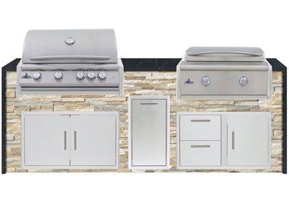 Blaze 8-Foot Grill Island with 32-Inch 4-Burner Gas Grill, 30-inch 2-Burner Gas Griddle, Granite Countertop with Waterfall Granite Sides