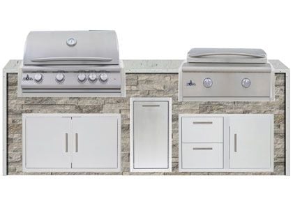 Blaze 8-Foot Grill Island with 32-Inch 4-Burner Gas Grill, 30-inch 2-Burner Gas Griddle, Granite Countertop with Waterfall Granite Sides
