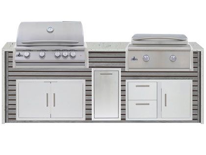 Blaze 8-Foot Grill Island with 32-Inch 4-Burner Gas Grill, 30-inch 2-Burner Gas Griddle, Granite Countertop with Waterfall Granite Sides