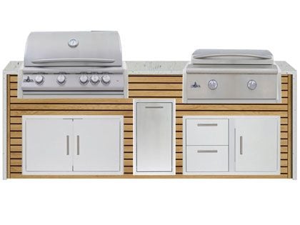 Blaze 8-Foot Grill Island with 32-Inch 4-Burner Gas Grill, 30-inch 2-Burner Gas Griddle, Granite Countertop with Waterfall Granite Sides