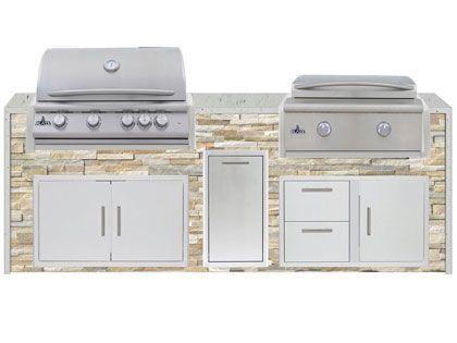 Blaze 8-Foot Grill Island with 32-Inch 4-Burner Gas Grill, 30-inch 2-Burner Gas Griddle, Granite Countertop with Waterfall Granite Sides