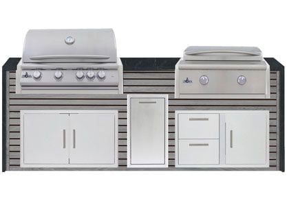 Blaze 8-Foot Grill Island with 32-Inch 4-Burner Gas Grill, 30-inch 2-Burner Gas Griddle, Granite Countertop with Waterfall Granite Sides