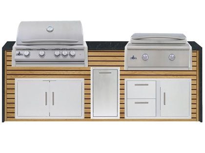 Blaze 8-Foot Grill Island with 32-Inch 4-Burner Gas Grill, 30-inch 2-Burner Gas Griddle, Granite Countertop with Waterfall Granite Sides