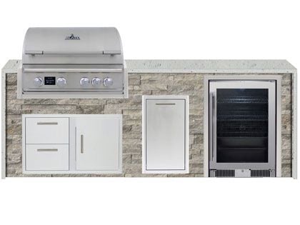 Blaze 8-Foot Grill Island with 32-Inch 4-Burner Gas Grill, 20-Inch Beverage Center, Granite Countertop with Waterfall Granite Sides