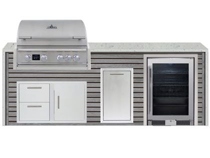 Blaze 8-Foot Grill Island with 32-Inch 4-Burner Gas Grill, 20-Inch Beverage Center, Granite Countertop with Waterfall Granite Sides